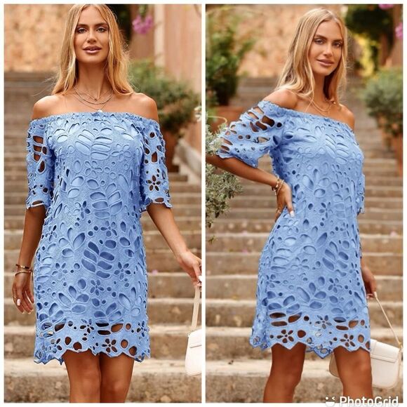 NWT PRETTYGARDEN Summer Off Shoulder Vintage Floral Lace Flare Short Sleeve Sm - Picture 1 of 12